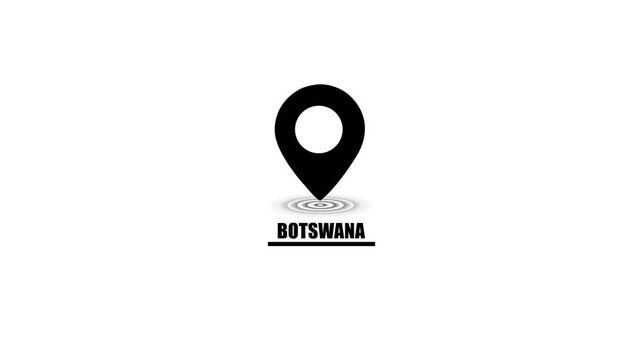 Black Location Pin Icon with Botswana Text on White Background map marker country