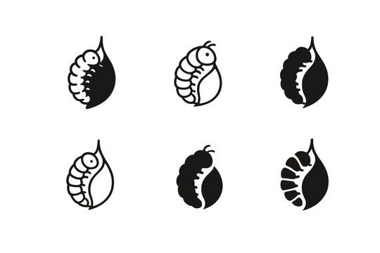 Caterpillar Life Logos. Life of a caterpillar. Icon set. Set Logo of Life of a caterpillar: cocoon formation. harmonious logo variations of the same emblematic