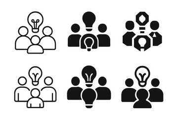 Creative Team Logos. Collaboration in creative teams. Icon set. Set Logo of Collaboration in creative teams: handshake with creative spark. harmonious logo