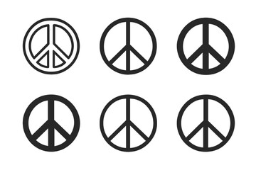 Obraz premium Diverse Peace Symbols. Symbols. Icon set. Set Logo of symbols: peace sign. harmonious logo variations of the same emblematic concept, each with different