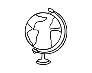Globe, line art school doodle, outline contour, monochrome, hand drawn