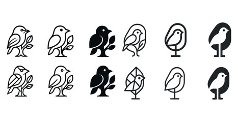 Minimalist bird icons collection in various styles and designs