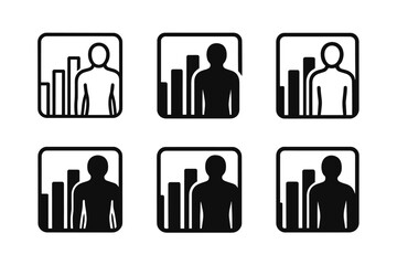 Fitness Logo Variations. A personal trainer demonstrating a workout move for a client. Icon set. Set Logo of fitness training: trainer guiding client posture.