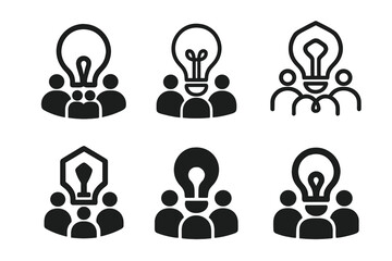 Product Prototyping Logos. A Business Team Creating a Product Prototype in a Design Studio. Icon set. Set Logo of Product Prototyping: lightbulb idea with