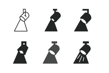 Lighting Logo Variations. Lighting composition. Icon set. Set Logo of lighting composition: spotlight beam. harmonious logo variations of the same emblematic