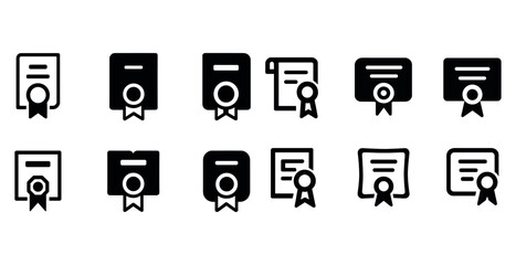Set of certificate icons with ribbon seals in various styles