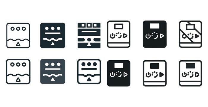 Set of 12 multimedia interface icons in black and white