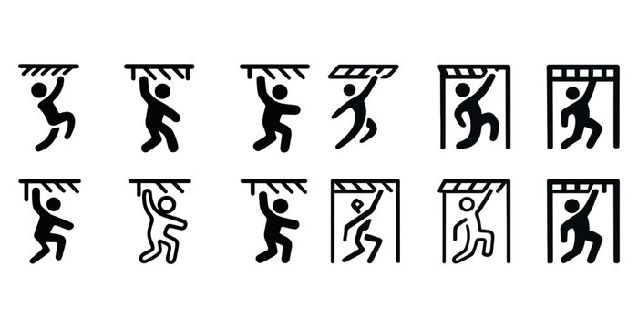 Monkey bar climbing icons: versatile set of activity pictograms