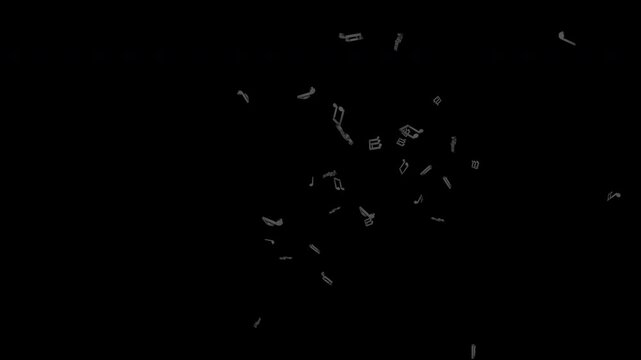 Exploding Overlay Musical Notes Animation Background, on Alpha Channel, Loop
