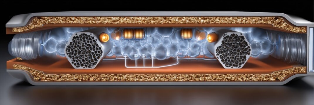 Detailed Cross-Section View of Advanced Battery Technology Showcasing Internal Components and Structure