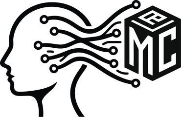 Digital Zen human head silhouette connected to a laptop