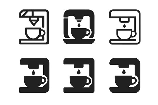 Espresso Machine Logo Set. Coffee brewing. Icon set. Set Logo of coffee brewing: espresso machine. harmonious logo variations of the same emblematic concept,