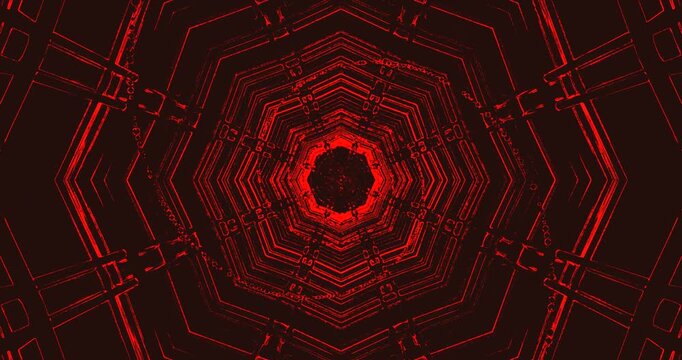 Seamless tunnel video loop showcasing intricate red geometric patterns for immersive screensaver experience