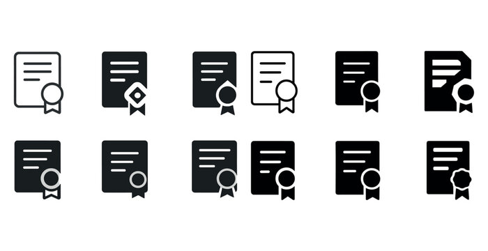 Certificate icons set: various designs with ribbons and text elements