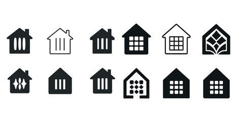 Variety of house icon designs: minimalist to decorative styles
