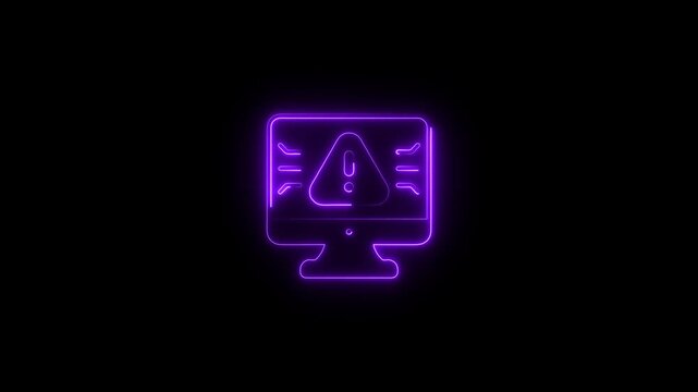 Purple Neon Computer Monitor Warning Icon screen alert
