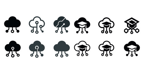 Cloud computing and education icons: connection and knowledge symbols