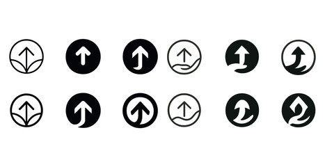 Set of arrow and nature icons in circular designs for eco-friendly concepts