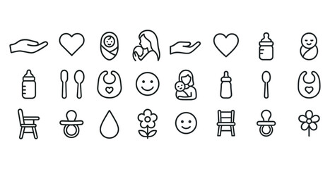 Baby icons: parenting and care symbols for newborns and families