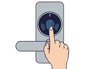 hand scans a fingerprint lock on a smartphone door Clean modern design Focus on security and technology Suitable for digital marketing and app interfaces
