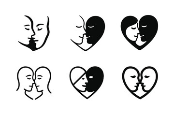 Harmony Emblem Icons. Loving glances and facial expressions between partners. Icon set. Set Logo of loving glances and facial expressions between partners: