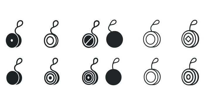 Set of ten black and white yo-yo icon variations in different designs