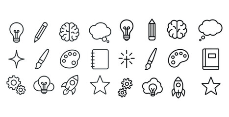 Naklejka premium Creative outline icons: art, ideas, tools, and innovation