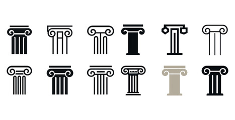 Obraz na płótnie Canvas Classical column icons: diverse styles and designs of architectural columns