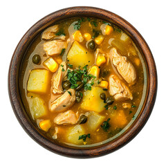 Ajiaco chicken and potato soup isolated on transparent background