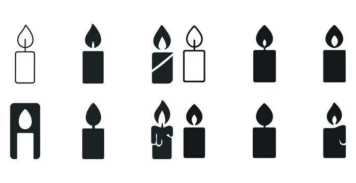 Assorted candle icon set with popular designs and styles