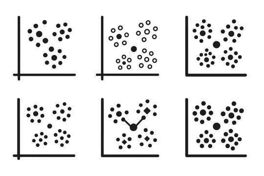 Data Science Logos. Data science. Icon set. Set Logo of data science: clustering scatter plot with centroid. harmonious logo variations of the same emblematic