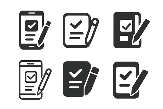 Planner Icon Variations. Using an app or paper planner to organize thoughts and appointments. Icon set. Set Logo of using an app or paper planner to organize