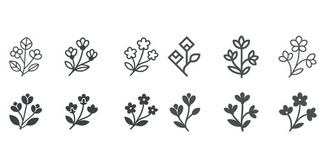 Fototapeta premium Minimalist floral icons set in black and white design