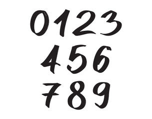 Numbers brush stroke hand drawn, artistic lettering, alphabet font, grunge acrylic typography, education, sketch, vintage type design