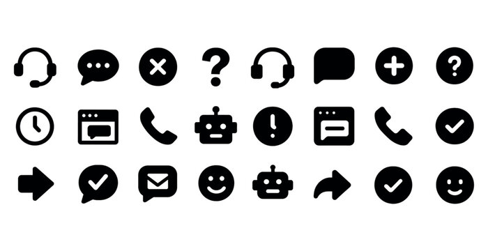 Communication icons set: speech bubbles, chat, headset, email, robot