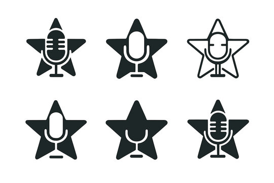 Celebrity Logo Icons. Celebrity appearance. Icon set. Set Logo of Celebrity appearance: Microphone. harmonious logo variations of the same emblematic concept
