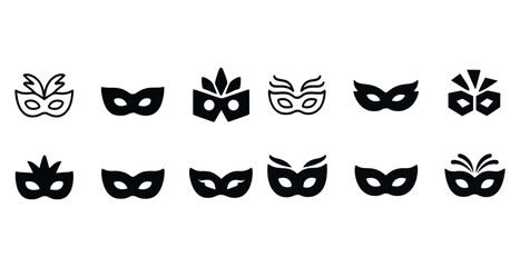 Collection of black silhouette festival masquerade masks