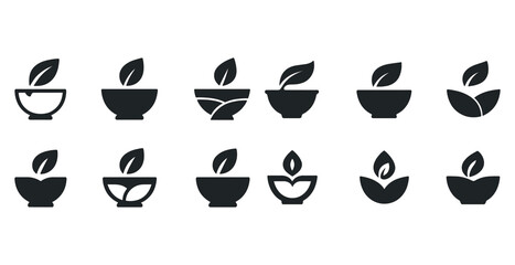 Fototapeta premium Set of leaf and bowl icons representing eco-friendly concepts