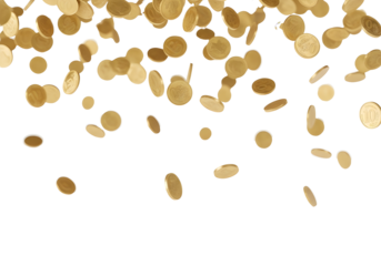 Falling gold coins isolated on transparent background. 3D rain of money, jackpot concept