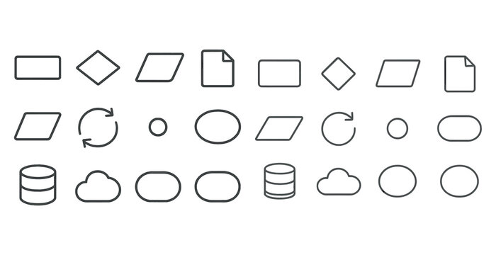Set of various geometric shapes and flowchart symbols