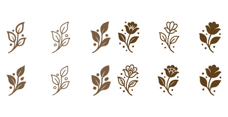 Elegant floral icons featuring leaves and flowers in various styles