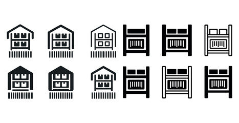 Set of eleven minimalist barn and silo icons in black and white