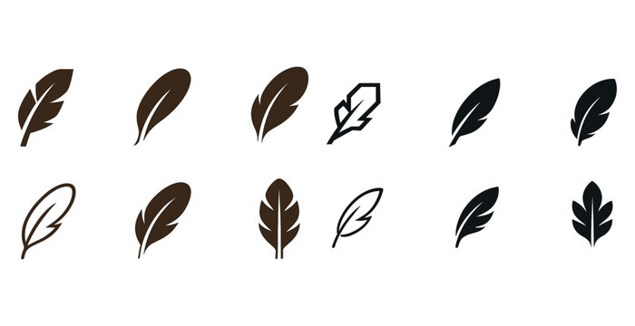 Minimalist feather icons in assorted styles and colors