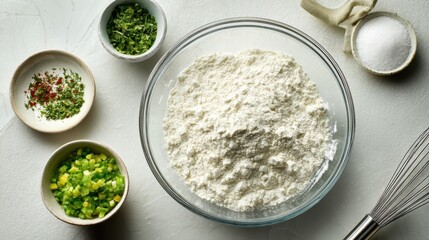 Fresh cooking ingredients: mixed flour with herbs and seasonings for culinary inspiration