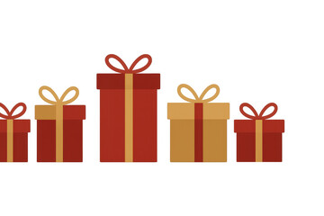Obraz premium Group of wrapped gift boxes with ribbons and bows in red and gold colors, symbolizing celebration, giving, and festive seasons