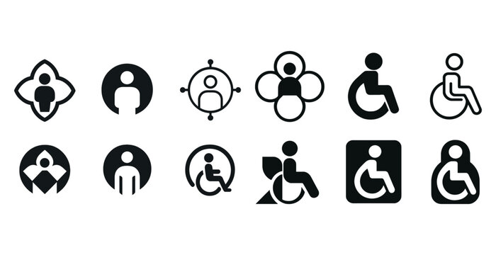 Inclusive accessibility icons collection featuring wheelchair and human symbols