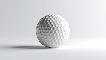 A single white dimpled golf ball casting a soft shadow on a white background