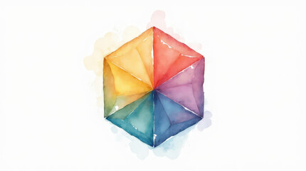 Colorful geometric shape in watercolor style on white background