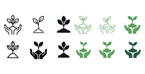 Variety of plant and hand icons highlighting growth and nature