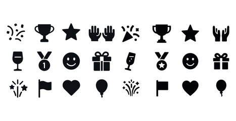 Celebration icons collection: trophies, stars, gifts and party elements